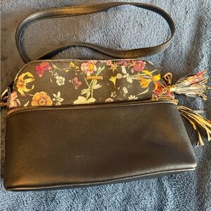 Elim & Paul Floral Black Crossbody Bag with Tassel Accent